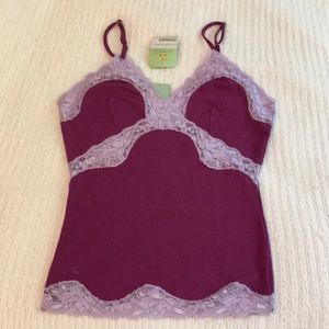 Mary Green cotton spaghetti strap camisole. Magenta with light purple lace.